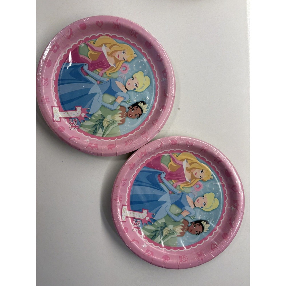 Vintage NEW 2PACKS OF 8 CT DISNEY PRINCESS 7" PAPER PLATES  1st BIRTHDAY PARTY